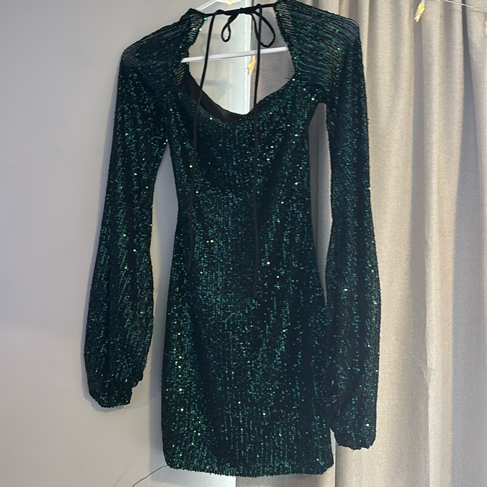 green sparkly long sleeve dress